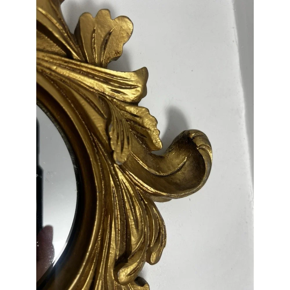 Vintage Gold Rococo Wall Mirror Ornate Floral Hollywood Regency Resin Oval 13x10